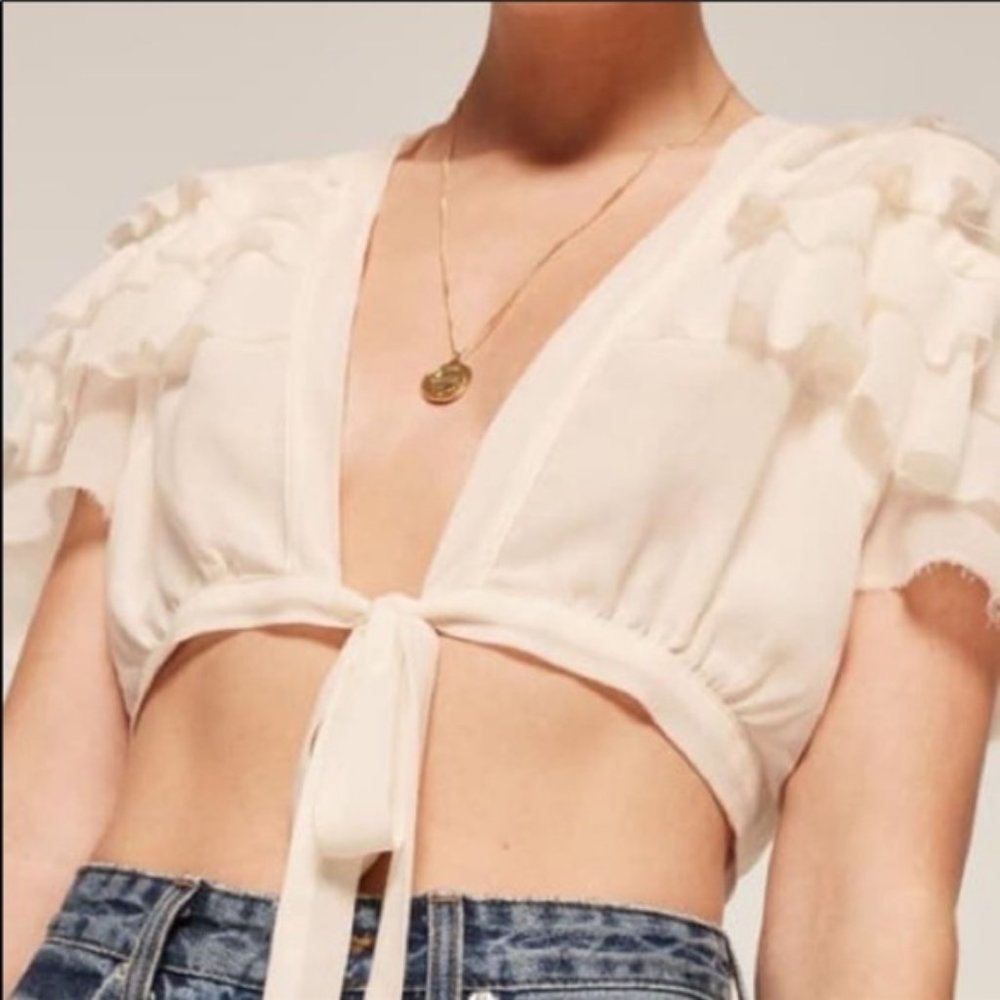 REFORMATION RUFFLE TIE CROP BLOUSE - Picture 3 of 7